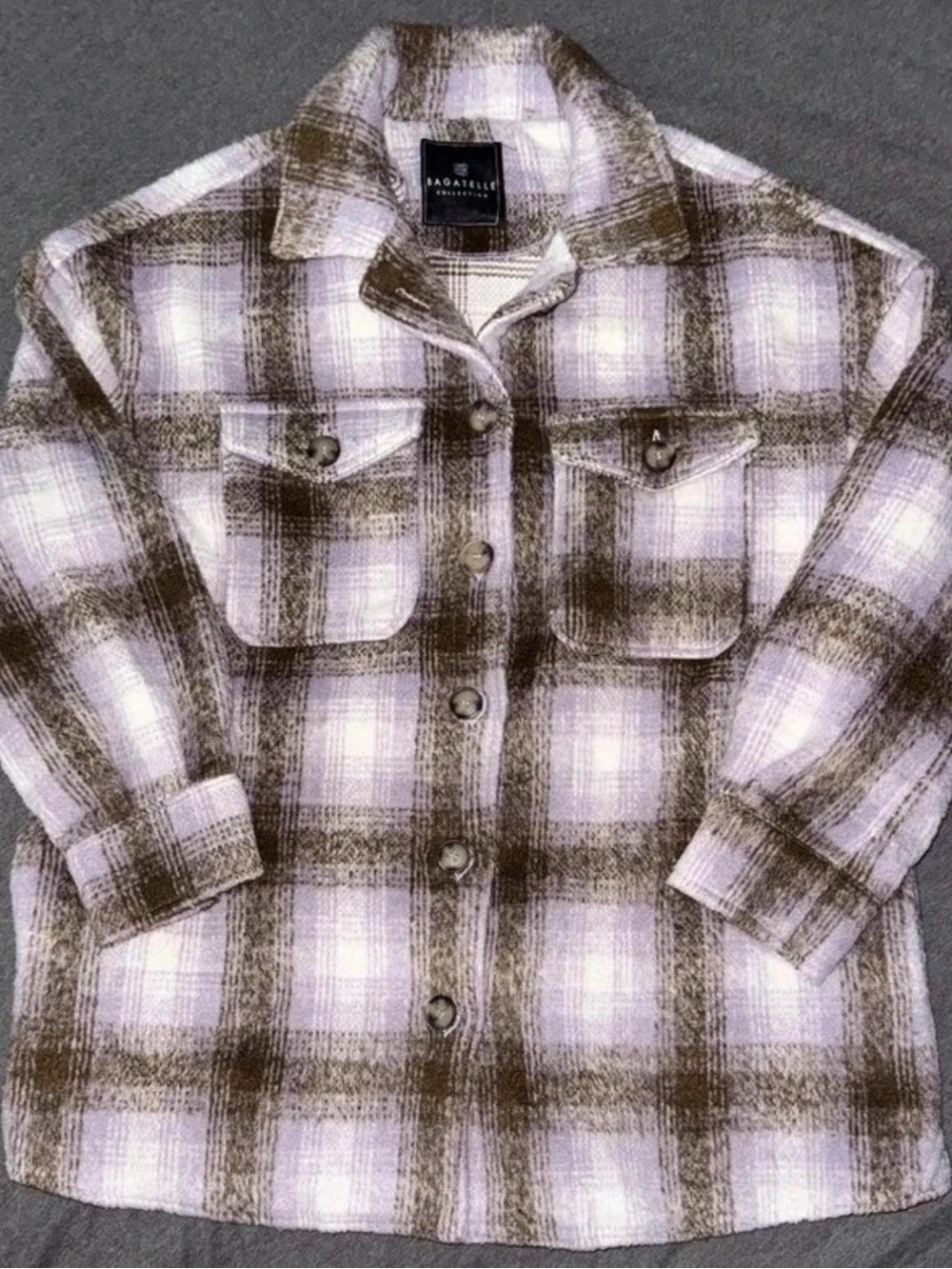 bagatelle Lavender and Brown Plaid Utility Shacket